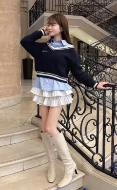 GRL ネイビー Vネック ニットセーター