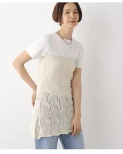 LEPSIM クリーム 葉柄透かし編みミニスカート 2WAYロングタイプのサムネイル