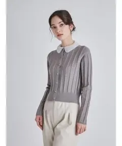 セルフォード　襟付きビジューニットカーディガン