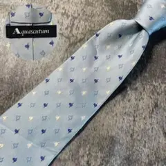 AN351 Aquascutum ライトブルー マンボウ柄 シルク ネクタイ