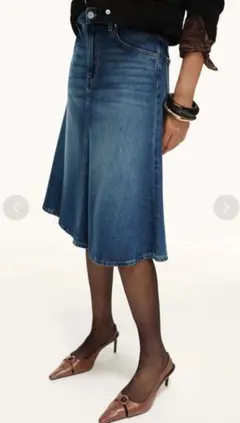 ダークブルー デニム フレアスカート タイト　MNG マンゴ　完売