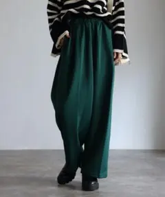 【ap retro】ダイバーギャザータックワイドパンツ/裾ボタン　2WAY