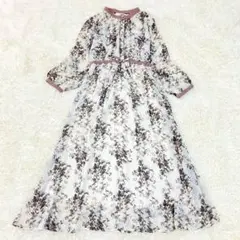 ナチュラルクチュール　総柄シアーワンピース　長袖　花柄　透け感