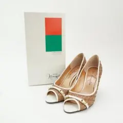 銀座かねまつ 23.0 パンプス 編み込み エナメル ブラウン箱付き/RC121