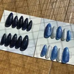 86 小さめの爪の方♡ブルー系マグネットジェルネイルチップ2セット