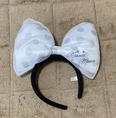 ミニーマウスカチューシャ　水玉リボン白