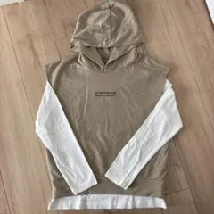 GU フード付きスリーブレスパーカー ベージュ