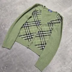 バーバリーブルーレーベル　長袖ニットカーディガン　チェック柄　M　ウール