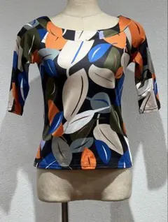 多色葉柄五分袖Tシャツ　社交ダンス　練習着　L