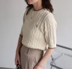 U.S.POLO ASSN. ワンポイント刺繍 半袖ケーブルニット ベージュ