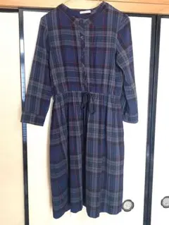 クチャ cuccia ネイビー系チェック長袖ワンピース