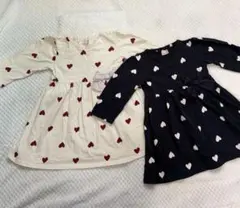 プティマイン　ハート柄ワンピース90 2着セット