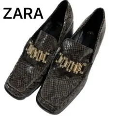 ZARA パイソン柄 ローファー スクウェアトゥミュール 24.5センチ