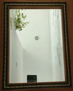 超高級釣り鏡　 木製フレームの大きめ長方形ミラー