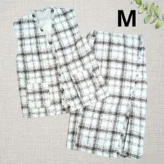 【新品含む】セットアップ　М　 スカート ジレ ツイード　白　フリンジ　ベスト