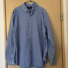 【美品】ラルフローレン 長袖シャツ ストライプ ブルー 2XL相当 刺繍ロゴ