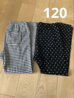 ユニクロ　キッズ　ギンガムチェックとドット柄レギンスセット