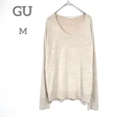 ジーユー　長袖ニット　 M ベージュ Vネックセーター　薄手　シンプル　インナー