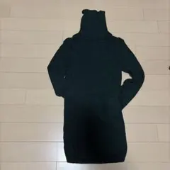 ダークグリーン タートルネック 長袖ニット