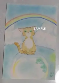 原画】虹とねこ・青空アート 手描きキャンバス 15cm - メルカリ