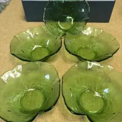 レトロ皿　HOYA 蕗の葉　緑　刺身揃　器　5個のサムネイル