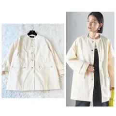 SHIPS シップス 撥水ノーカラージャケット アイボリー