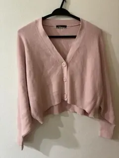 earthピンク Vネック 丈短めカーディガンフリーサイズ