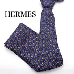 【希少・美品】HERMES エルメス ネクタイ 自転車　ネイビー 5441 FA