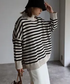 Bonjour Saganハイネックボーダーニット