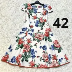 美品✨希少サイズ エムズグレイシー ローズプリント フレア ワンピース リボン