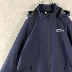 ヴィンテージ　ジャケット　フルジップ　刺繍ロゴ　ネイビー　薄手　2XL LO23