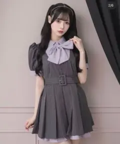 pium　ピウム　リボンタイ付きプリーツミニワンピース
