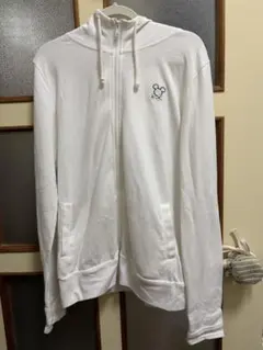 【最終価格】ミッキーマウス刺繍 ホワイトフルジップパーカーS