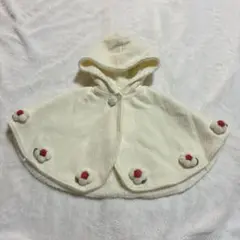 ホワイト色フード付きベビーポンチョ
