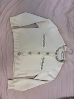 ZARA ビジュー装飾 クロップドカーディガン 長袖 アイボリー S