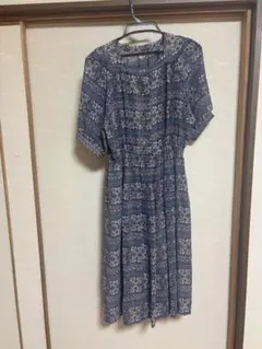 総柄 半袖ワンピース ウエストゴム