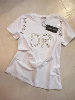 正規◆デニーローズ◆綺麗な大粒ビジューロゴ！白コットンストレッチＴシャツ！XSのサムネイル