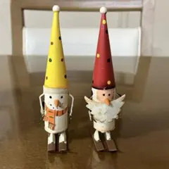 も*え様 クリスマス　サンタ　雪だるま　置物2点セット インテリア　ブリキ