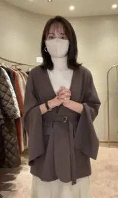 タグ付き未使用'anuansスリットスリーブノーカラージャケット ブラウン
