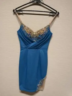 AngelR キャバドレス 青 ビジュー ミニドレス XS