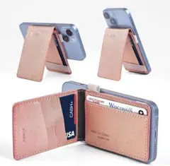MagSafe対応ウォレット スマホ装着カードケース iPhone（ピンク）