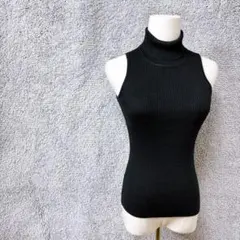 4817 タートルネック ニット 黒 Ｓ～Ｍ ノースリーブ ウール混 上品