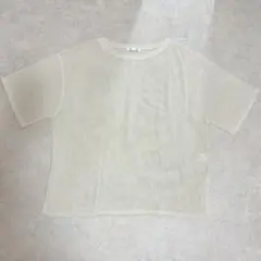 GU ジーユー メッシュニットTシャツ サマーニット 透け感（XL）オフホワイト