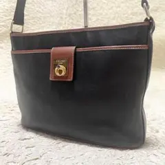 【良品】セリーヌ　ショルダーバッグ　レザー　バイカラー　黒　茶　ゴールド金具