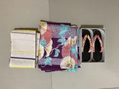 【3点セット】浴衣、帯、下駄23.5-24.5cm