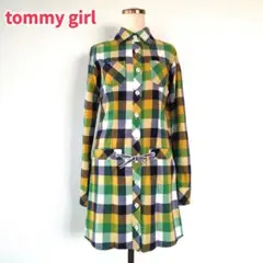 ★tommy girl　トミーガール　ロングシャツ　チェック柄　グリーン　日本製