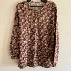 ミセス　シニア　ニット　カットソー　トップス　花柄　バラ　ピンク系　美品　日本製