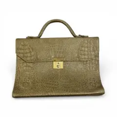 Crocodile Embossed Leather Handle Bag