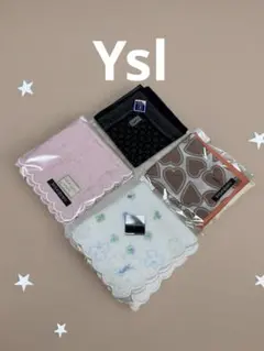 YSLハンカチ 4枚セット ピンク 黒 オレンジ 白