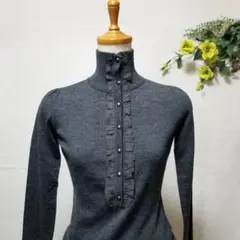 MKミッシェルクラン(38/M) チャコールグレー ニット フリルデザイン